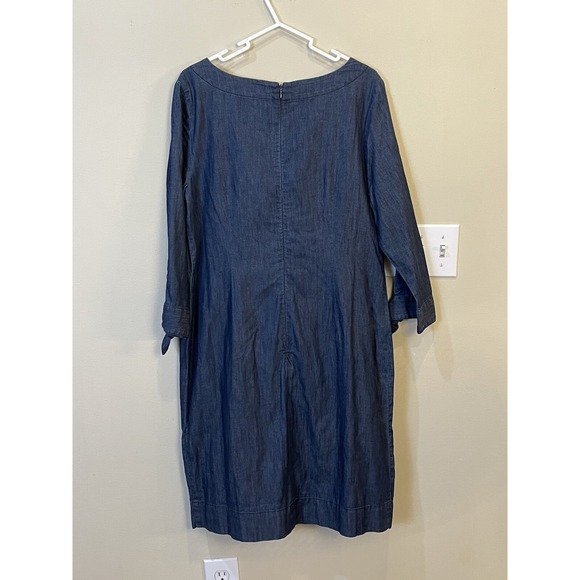 Talbots Denim Cowboy Dress Size 12 Blue Shift‎ Knot Sleeve Casual Church Western - Picture 2 of 6